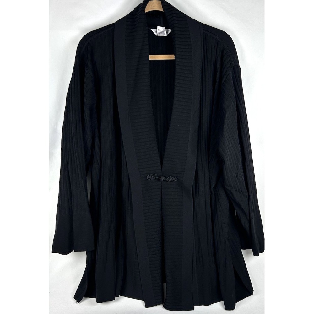 Exclusively Misook Black Ribbed Knit Cardigan Sweater Plus 3X Toggle Button